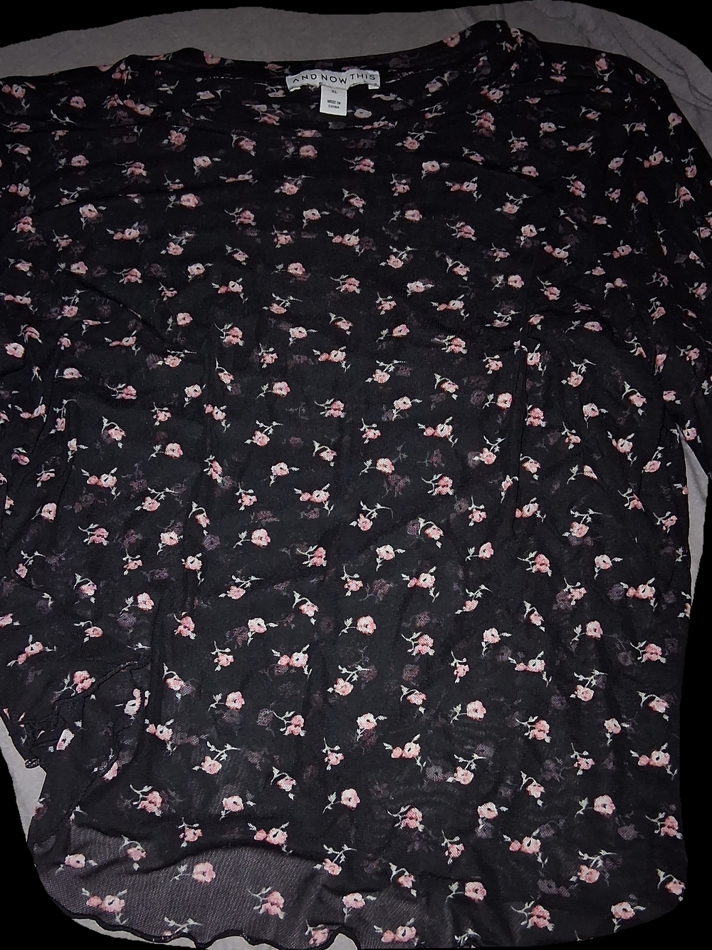 Black Floral Long Sleeve Top - Pink Rose Print